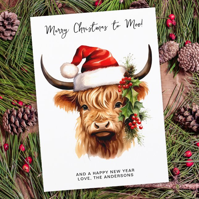 Highland Cow Festive Farm Merry Christmas to MOO Holiday Card (Creator Uploaded)