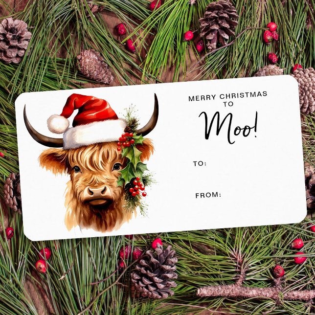 Highland Cow Festive Farm Merry Christmas to MOO Label (Creator Uploaded)