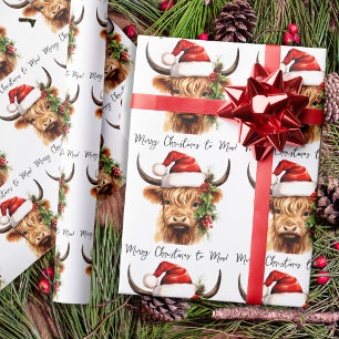 Highland Cow Festive Farm Merry Christmas to MOO Wrapping Paper