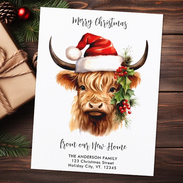 Highland Cow Festive New Home Merry Christmas  Postcard (Creator Uploaded)