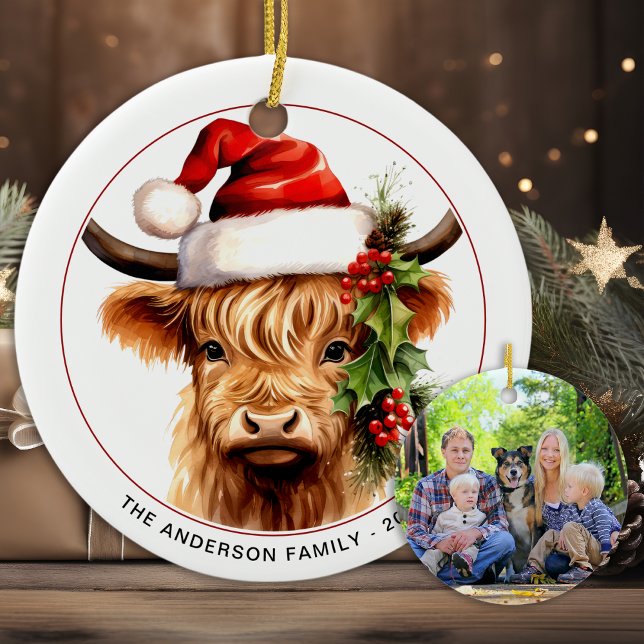 Highland Cow Festive Photo Farm Animal Christmas Ceramic Tree Decoration (Creator Uploaded)