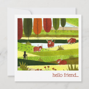 Highland Cow Field Hello Friend Card