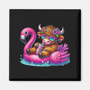 Highland Cow Flamingo ol Float Summer Hawaii Beach Magnet