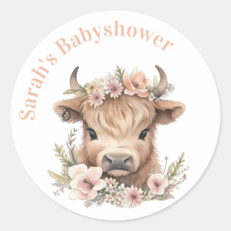 Highland cow floral boho party favour sticker