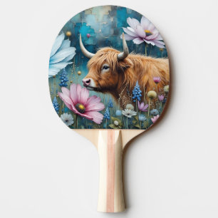 Highland Cow Floral Colorful Cosmos Tapestry II Ping Pong Paddle