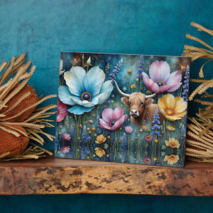 Highland Cow Floral Colourful Cosmos Tapestry Plaque