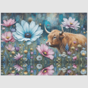 Highland Cow Floral Colourful Cosmos Tapestry Tissue Paper