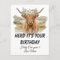 Highland Cow Floral Crown Birthday Greeting
