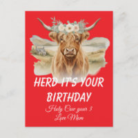 Highland Cow Floral Crown Birthday Greeting