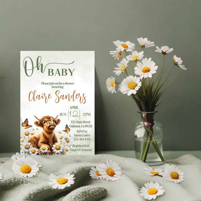 Highland cow floral daisy baby shower invitation  (Creator Uploaded)