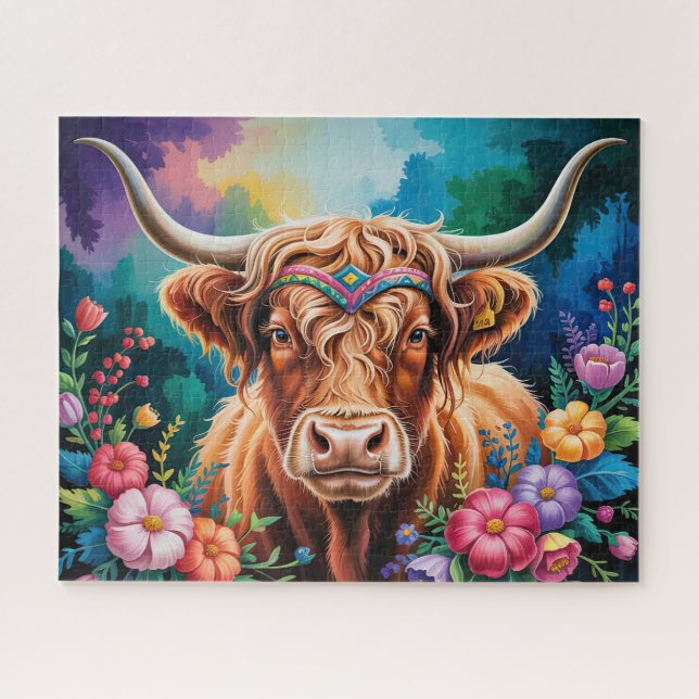 Highland Cow Floral Jigsaw Puzzle (Horizontal)