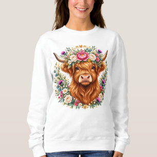 Highland Cow Floral Scottish Botanical Sweatshirt