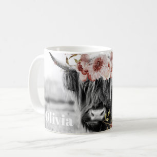 Highland Cow Floral   Western Cowgirl Name Coffee Mug