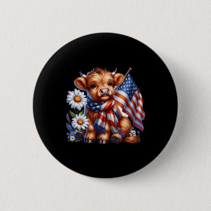 Highland Cow Florals 4th Of July Usa Flag Patrioti 6 Cm Round Badge