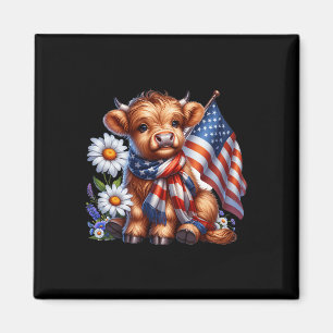 Highland Cow Florals 4th Of July Usa Flag Patrioti Magnet