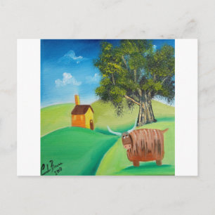 HIGHLAND COW FOLK ART POSTCARD