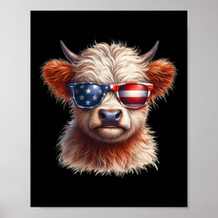 Highland Cow Fourth Of July Independence Day Usa Poster