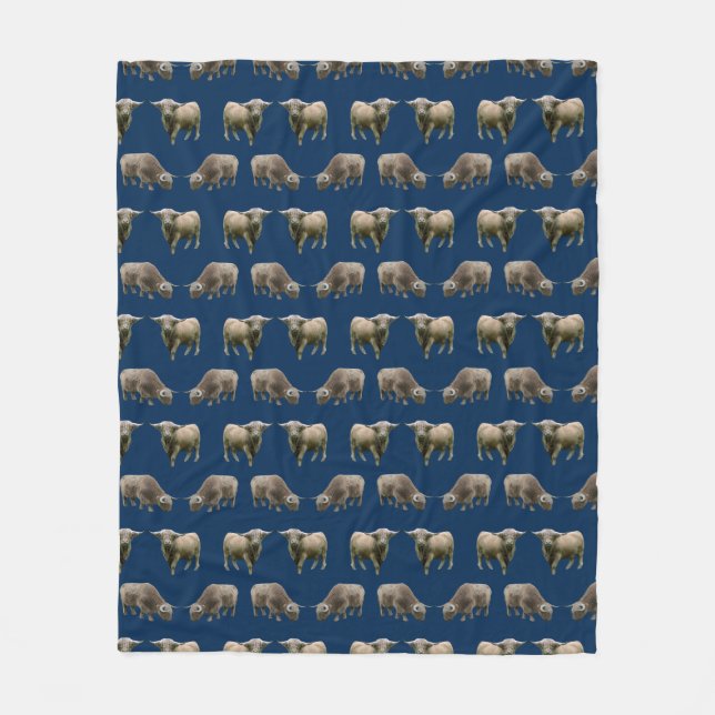 Highland Cow Frenzy Fleece Blanket (Navy) (Front)