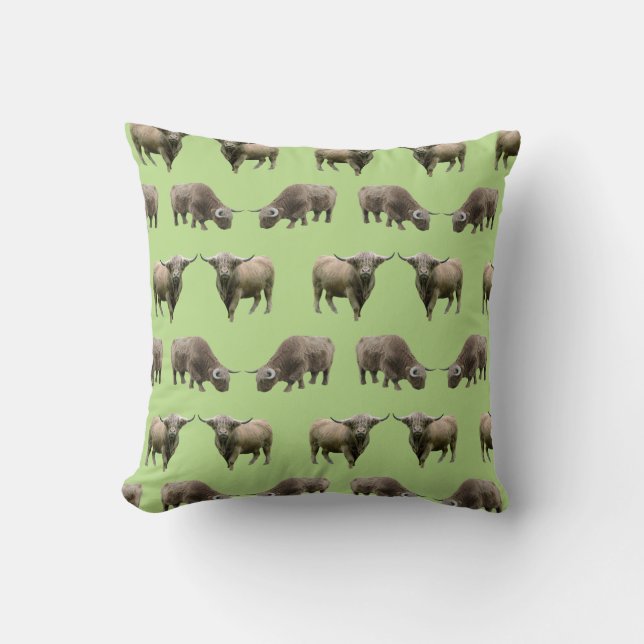 Highland Cow Frenzy Pillow (Light Green) (Front)