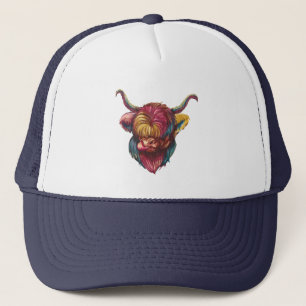 Highland Cow Funny Rainbow Head Design Trucker Hat