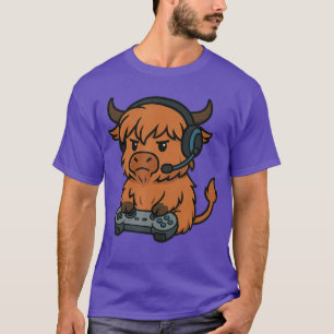 Highland Cow Gamer Gaming Retro Videogames Boys Gi T-Shirt
