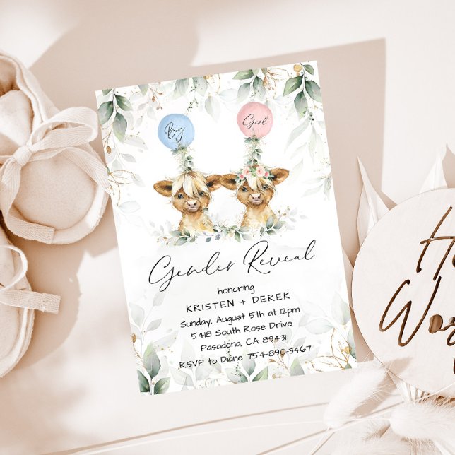 Highland Cow Gender Reveal Balloons Invitation (Creator Uploaded)