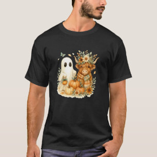 Highland Cow & Ghost Pumpkin Patch Watercolor Hall T-Shirt
