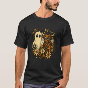 Highland Cow & Ghost Retro Autumn Floral Aesthetic T-Shirt