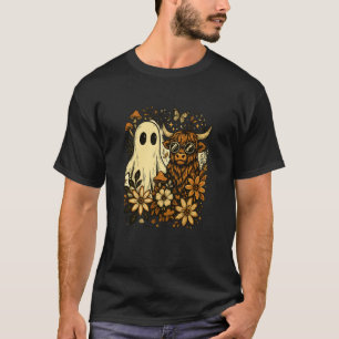 Highland Cow & Ghost Retro Autumn Floral Aesthetic T-Shirt