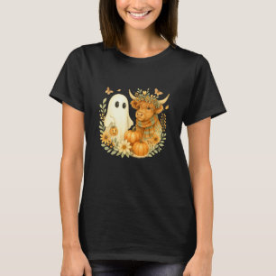 Highland Cow & Ghost Watercolor Pumpkin Patch Hall T-Shirt
