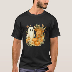 Highland Cow & Ghost Watercolor Pumpkin Patch Hall T-Shirt