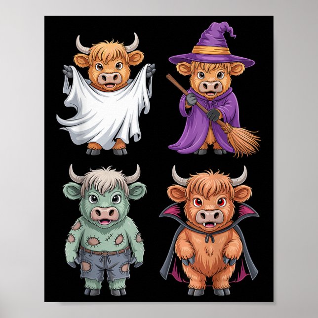 Highland Cow Ghost Witch Zombie Halloween Costume  Poster (Front)