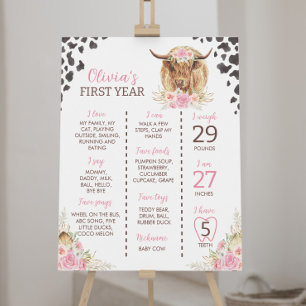 Highland Cow Girl First Birthday Milestone Sign