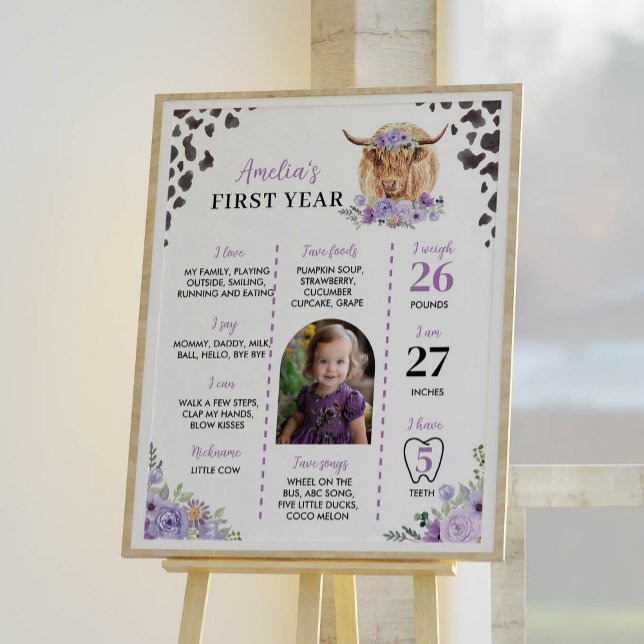 Highland Cow Girl First Birthday Milestone Sign (Creator Uploaded)