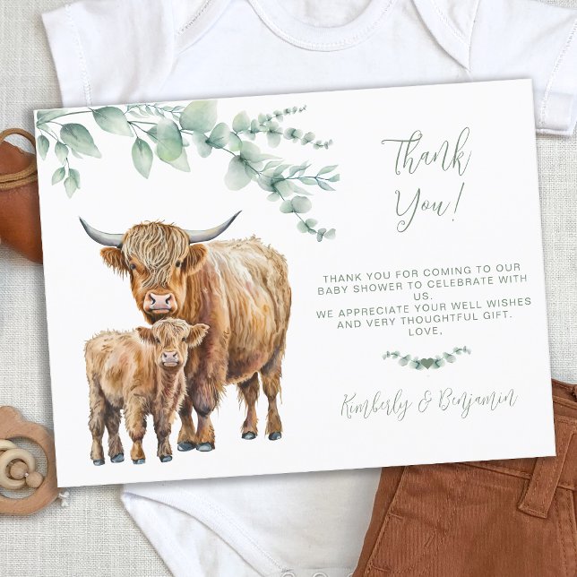 Highland Cow Greenery Baby Shower Thank You Holiday Postcard (Creator Uploaded)
