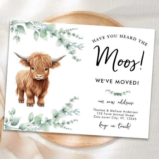 Highland Cow Greenery Farm New Address Moving Announcement Postcard (Creator Uploaded)