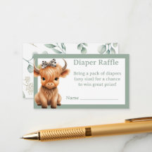 Highland Cow greenery girl diaper raffle