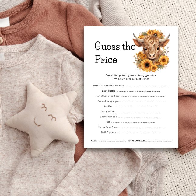 Highland Cow Guess The Price Baby Shower Game Card (Creator Uploaded)
