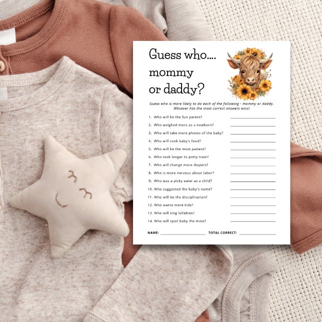 Highland Cow Guess Who Mum Dad Baby Shower Card (Creator Uploaded)