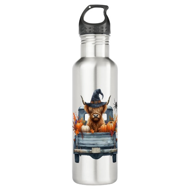Highland Cow Halloween Fall 710 Ml Water Bottle (Front)