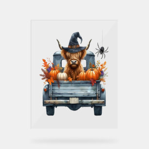 Highland Cow Halloween Fall Acrylic Sign