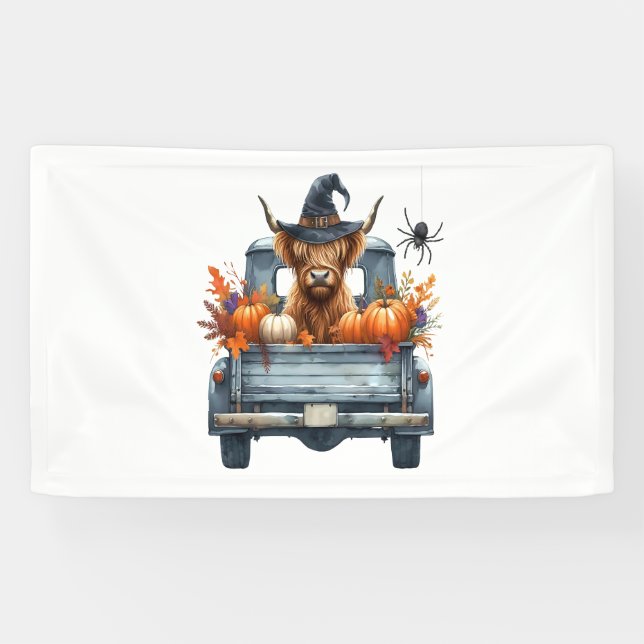Highland Cow Halloween Fall Banner (Horizontal)
