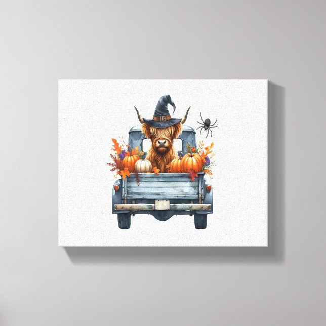 Highland Cow Halloween Fall Canvas Print (Front)