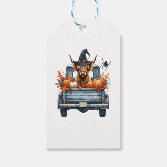 Highland Cow Halloween Fall Gift Tags (Front)