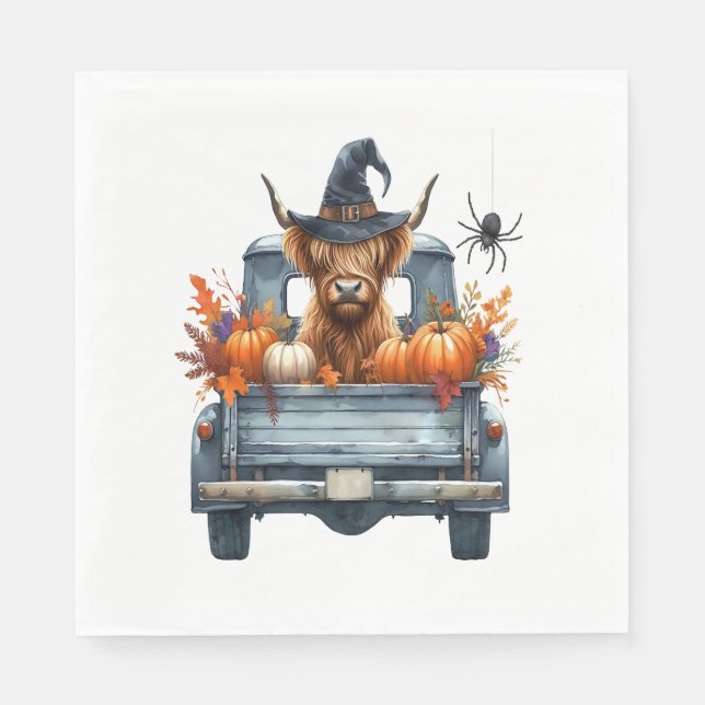 Highland Cow Halloween Fall Napkin (Front)