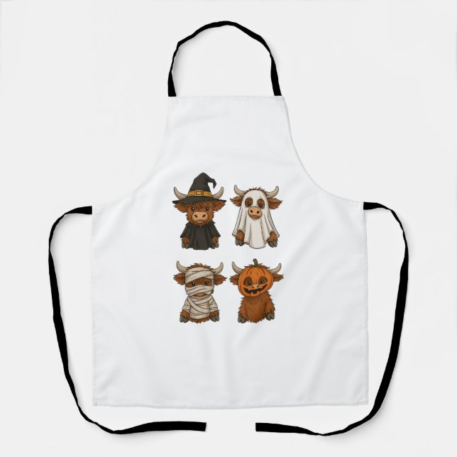 Highland Cow Halloween Funny Fall Spooky Apron (Front)