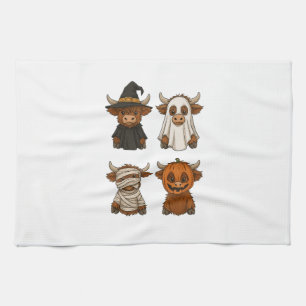 Highland Cow Halloween Funny Fall Spooky Tea Towel