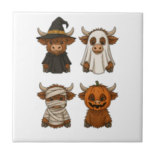 Highland Cow Halloween Funny Fall Spooky Tile