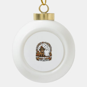 Highland Cow Halloween Ghost Pumpkin Vintage Art Ceramic Ball Christmas Ornament