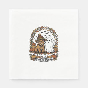 Highland Cow Halloween Ghost Pumpkin Vintage Art Napkin